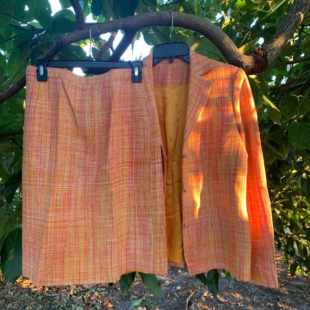 ✨⚡️💥Union Tailor Woman Tweet Blazer Skirt Suit Set Peach Orange Hot Pink